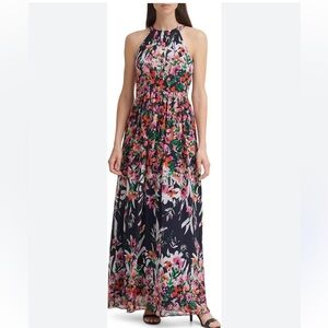 Eliza J Floral Pattern Chiffon Halter Maxi Dress Sz 12